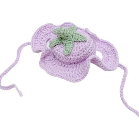 (Violet)Chapeau pour animal de compagnie à ourlet délicat, pendentif, haute élasticité, mignon, sangle réglable, chapeau tricoté pou (1/4)
