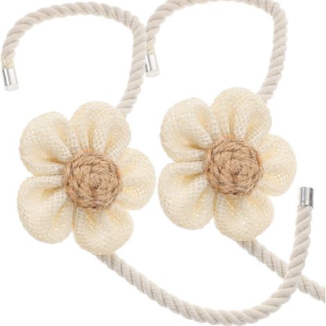 Lot de 2 Embrasses de Rideaux Magnétiques en Coton-Lin Couleur Beige Crème Attache de Drapé Décorative pour Maison et Salon Fixation pour Rideaux Légers et Moyens (1/5)