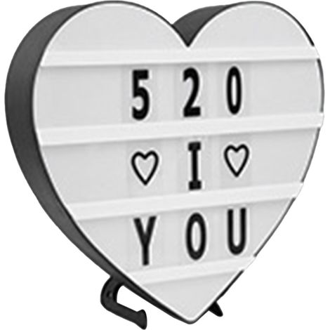 Boîte lumineuse de cinéma en forme de cœur noir avec autocollants alphabet colorés (1/5)