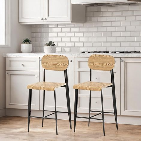 Tabouret de bar en métal et bois naturel hauteur d'assise 66 cm (1/5)