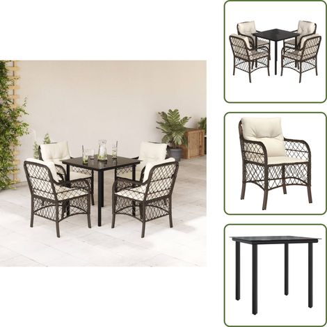 Gartenmöbel mit Kissen - vidaXL 5-tlg. Garten-Essgruppe mit Kissen Braun Poly Rattan - Rattanmöbel (1/5)