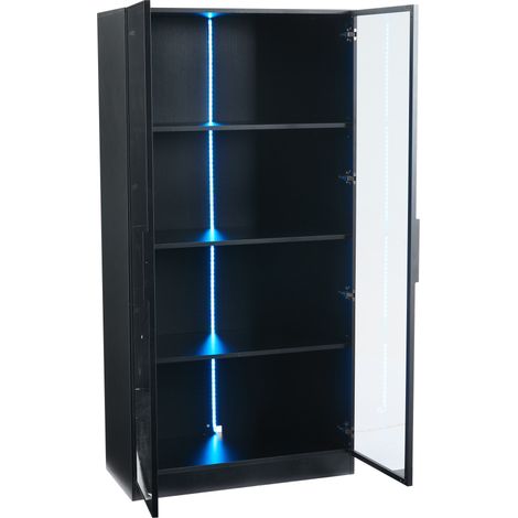 Vitrine en panneaux MDF avec éclairage LED multicolore contrôlé par application, 4 portes, étagères réglables, pour salon et salle de bain (1/5)