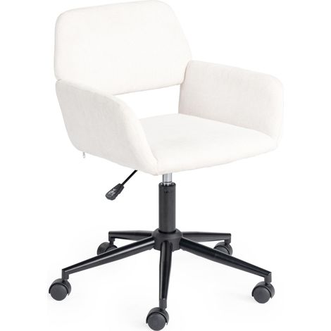 Chaise de Bureau scandinave réglable en Hauteur - Roues pivotantes à 360° - Style crème - Imitation Lin - Respirante - Cadre en Acier - pour la Maison - Beige - 55 x 56 x 75-85 cm (1/5)