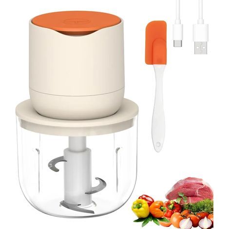 Ce coupe-légumes, robot culinaire électrique sans fil et mini-mixeur est fourni avec un bol en verre de 600 ml et peut être utilisé pour traiter la viande, les légumes, les oignons, l'ail, les fruits (1/5)