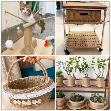 Corde Arbre à Chat Sisal Naturelle 100M x 6MM, Corde Scratch Pilier DIY Remplacement, Décoration Jardin Maison Anti-Rayure Cuneary (1/5)