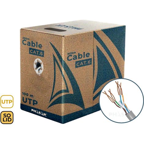 Phasak Spule de Cable de Network 100 m UTP Solid AWG23 Cat.6 CCA - PHR 6100