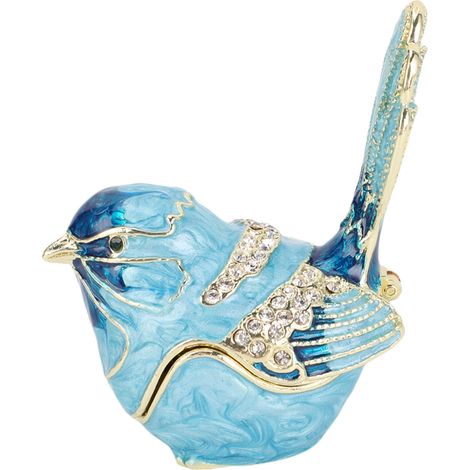 Schmuckkästchen in Vogelform mit Scharnier und Kristallen, aus Metall und Emaille, zur Aufbewahrung von Halsketten, Ringen und Ohrringen, Vogelfiguren, Heimdekoration, blau (1/5)