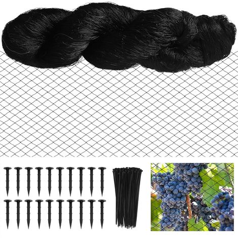 Filet Anti Oiseaux 10m X 10m Filet Anti Pigeon Filet Voliere avec Clous de Sol et Attaches Zippées Noir Bird Netting pour Plante Fruit Légume (1/5)
