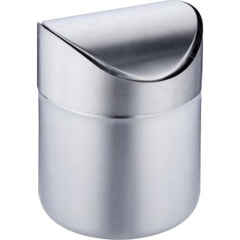 [NEVER USED]  Stainless Steel Mini Trash Can with Swing Lid Practical for Office Table Car Bedroom Silver