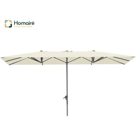 HOMAIRE Doppelsonnenschirm avec Crank, 451 x 264 cm, Protection UV 50+, Résistant au vent, Aluminium, Blanc Crème pour Balcon Terrasse Jardin