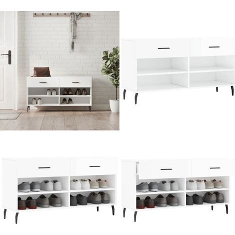 Banc à chaussures blanc brillant 102x35x55 cm bois d'ingénierie - Meuble Range Chaussure - Banc Chaussure - Rangement Chaussures - Meuble Entrée - Rangement Maison - Home & Living