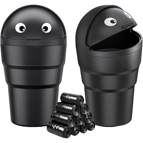 Lot de 2 poubelles de voiture avec couvercle, poubelle de voiture avec sacs poubelles, étanche, portable, pour porte-gobelet, mini boîte de rangement mignonne, pour voiture, chambre à coucher (1/5)