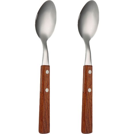 2 pièces de vaisselle Western en acier inoxydable 304 avec manche en bois, cuillère et fourchette portables pour la maison (1/5)