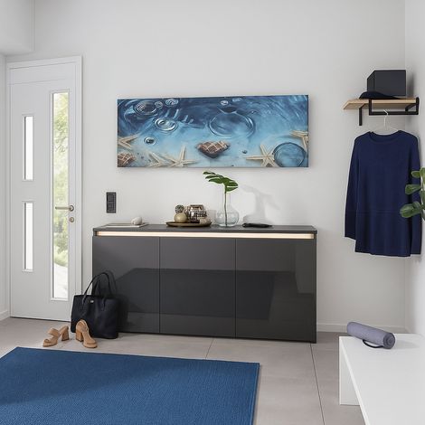 Dmora - Kommode Dlun, Küchen-Sideboard mit 3 Türen, Wohnzimmer-Buffet, 100% Made in Italy, cm 150x40h81, Anthrazit glänzend (1/5)
