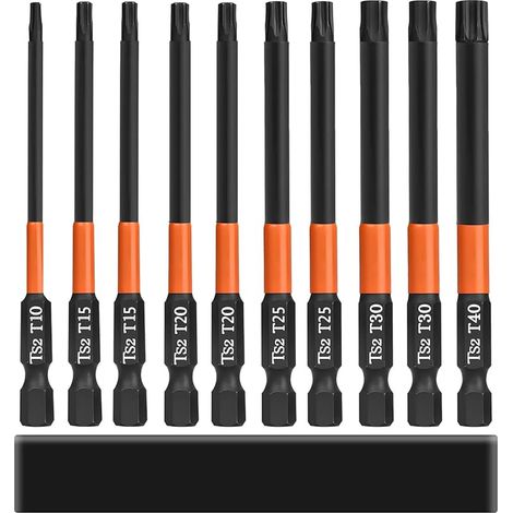 Lot de 10 embouts Torx magnétiques 100 mm 1/4" en acier S2 étoile T10-T40 (1/5)