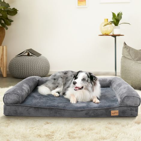 BingoPaw Orthopedic Dog Sofa Bed Couch Chaise Lounger Mat Spine Supportive Bolsters with Removable Washable Cover& Nonskid Bottom, Grey, 135x100x24cm