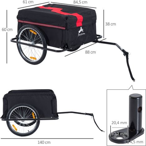 Remorque pliable pour vélo, remorque cargo avec attelage, remorque de transport avec une capacité de charge jusqu'à 40 kg, remorque de transport pour vélos et chariots, 140 x 88 x 60 cm (1/5)