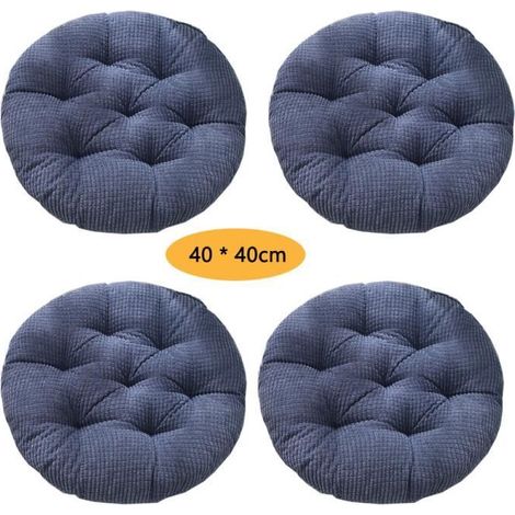 Coussin rond en velours côtelé épais et minimaliste - Lot de 4 Coussin de Siège 40x40 cm, Coussin de chaise,Bleu (1/4)