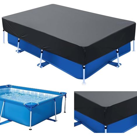 Bâche Piscine Rectangulaire, 220 x 150 cm Couverture de Piscine Rectangulaire, Bâche Solaire Estivale et Hivernale pour Piscine à Cadre Rectangulaire Poussière Imperméable à la Pluie Durable (1/5)