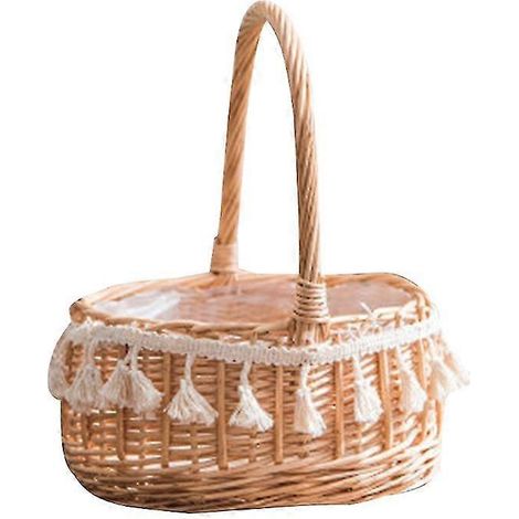 Handgefertigter Blumenkorb aus natürlichem Rattan, gewebt für Zuhause, Küche, Garten, Gemüseaufbewahrung, Pflanzgefäß, Halter, Hochzeitsfeier Ta--03