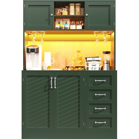 CHICFURN Credenza da cucina 120x40x188 cm in MDF verde e metallo, LED, 4 ante, 2 cassetti (1/5)