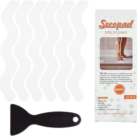 QAZQA Lot de 24 autocollants antidérapants brevetés pour douche avec grattoir de qualité supérieure pour baignoire, douche, escaliers, échelles, bateaux (blanc) (1/5)