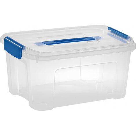 Contenitore multiuso con coperchio, misura 38,9x27,7x19,5 cm e capacità 13Lt, box porta biancheria salvaspazio trasparente con 2 chiusure a scatto e m (1/5)