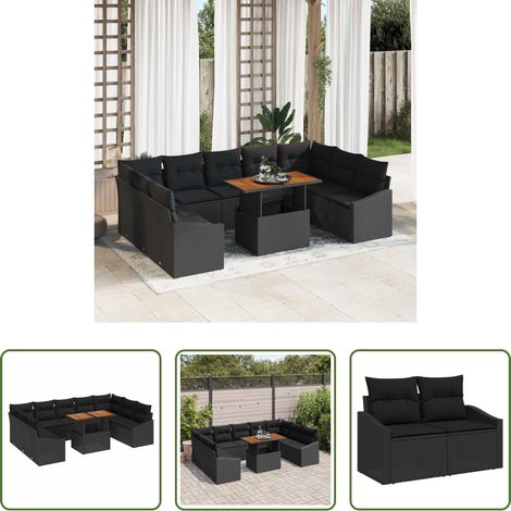 Terrassensofa - Garten-Sofa-Set mit Speicher 10 pcs Schwarz Poly Rattan (1/5)