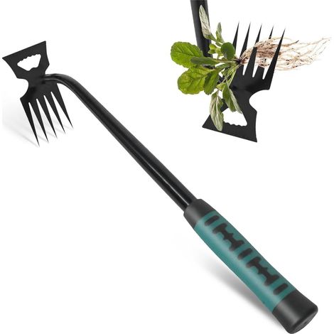 Garten-Unkrautzieher 5 Zähne, manuelles Unkrautentfernungswerkzeug, Edelstahl Unkrautentferner, Hand-Unkrautentferner, rostfreier Unkrautzieher für den Außenbereich, Gartendekoration (1/5)