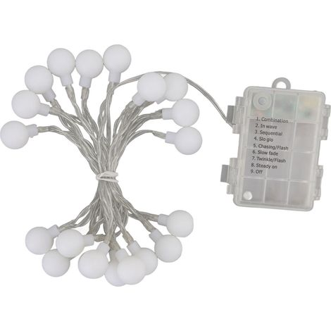 LED-Lichterkette in Kugelform, 8 Modi, Timer, 20 LEDs, 2 m, wasserdicht, tragbar, dimmbar, dekorative Lichterkette (1/5)