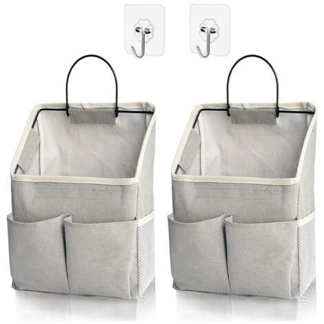 Lot de 2 sacs de rangement muraux, organiseur mural avec poches, panier de rangement suspendu pour dortoir, salle de bain, chambre (gris amélioré) (1/4)
