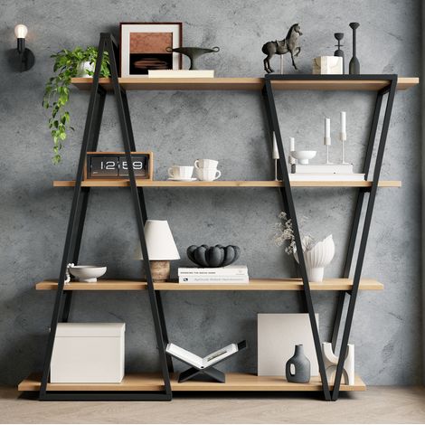 Mobile scaffale libreria in MDF e metallo 158x35x166 cm OKMYHOME (1/5)
