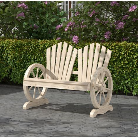 Banc de jardin 2 places avec accoudoirs en bois naturel, 108 x 66 x 95 cm, OKWISH (1/5)