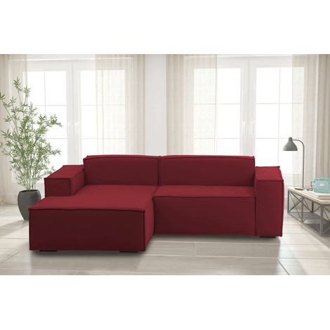 Talamo Italia Sofá fijo Nadia, Sofá modular 2 plazas península izquierda, 100% Made in Italy, Sofá moderno en tela, Cm 220x170h70, Rojo, con embalaje reforzado (1/5)