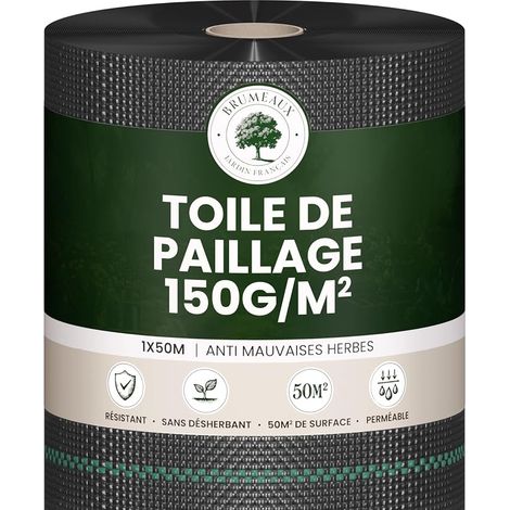 Toile de Paillage 150g/m² Ultra épais - Geotextile Anti Repousse Gravier 50m x 1m (50m2) pour Terrasses et Allées - Bache Desherbant Anti Mauvaise Herbe 150g - Toiles de paillage Géotextile (1/5)