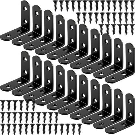 20 pièces de support de montage noir à angle droit support en forme de L support d'angle support métallique en acier inoxydable à 90 degrés 40x40mm (1/4)