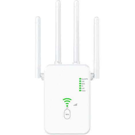 BUNTHAUS Répéteur Wi-Fi puissant, amplificateur Wi-Fi sans fil avec WPS, extension Wi-Fi Gigabit, compatible avec les routeurs, blanc (1/5)