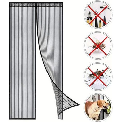 Moustiquaire Magnétique Pour Porte, Rideau en Maille, Joint Magnétique de Haut en Bas avec Fermeture Automatique, Maintient l'air frais à l'intérieur (120x210cm, Noir) (1/4)