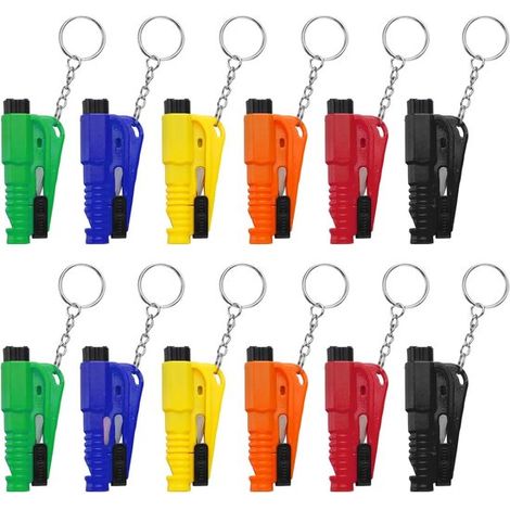 2 pezzi Rompivetro per auto Portachiavi Strumento Tagliacinture di sicurezza Kit di emergenza 3 in 1 Rompivetro Tagliacinture di sicurezza Fischietto Mini Set di soccorso di sicurezza per auto 6 color