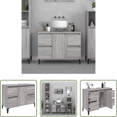 Holzwerkstoff -  Waschbeckenunterschrank Grau Sonoma 80x33x60 cm Holzwerkstoff (1/5)