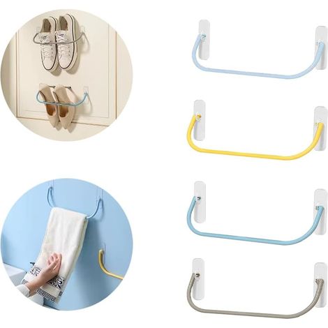 Lot de 4 étagères à chaussures murales en plastique, adhésives, pliables et à double couche, avec système d'égouttage et rangement pour pantoufles, organisateur de salle de bain-AquaForge (1/5)