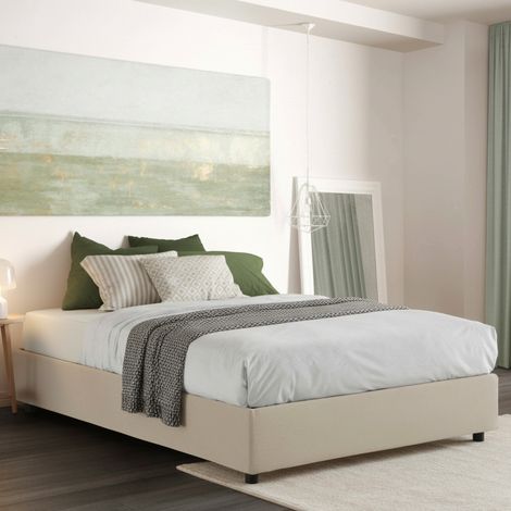 Talamo Italia Cama matrimonial Dana, Cama contenedor con revestimiento de tela, 100% Made in Italy, Apertura frontal, con colchón 160x190 cm incluido, Beige, con embalaje reforzado (1/5)