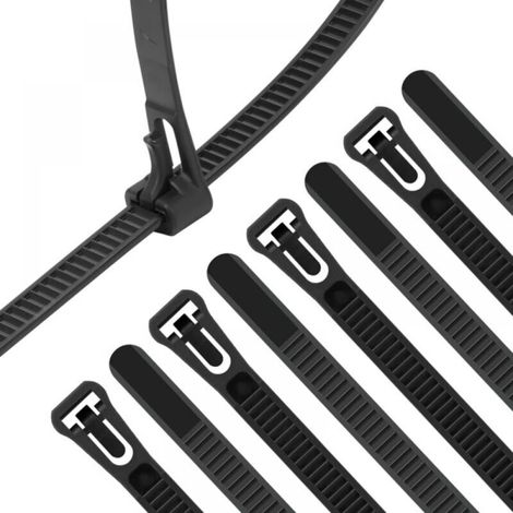 100 Pièces Collier De Serrage Noir Plastique Réutilisables, 300mm X 7.5mm, Attache Câble Colorées, Serre Câbles Nylon, Colliers Serre-Cable Résistant Aux Uv