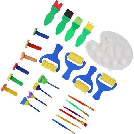 Lot de 25 pinceaux éponge pour peinture, kit de tampons et palette, enfants graffiti DIY, outils d'apprentissage précoce, matériel artistique créatif (1/5)