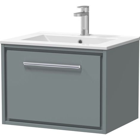 Balterley Longnor  Modern Bathroom Wall Hung Single Drawer Vanity Unit & Basin, Coastal Grey, 600mm