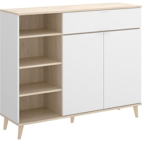WOK Mueble Auxiliar bajo 2 puertas 1 cajon blanco natural (1/4)