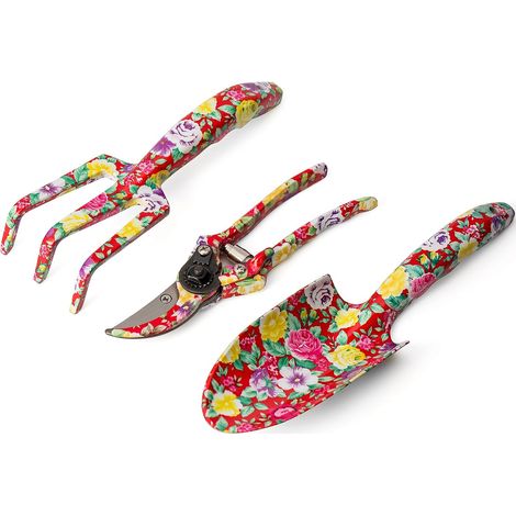 Ensemble d'outils de jardin, ensemble de 3 outils de jardin en aluminium comprenant une truelle, un cultivateur et un sécateur, coffret cadeau de jardin rose [YJD] (1/5)
