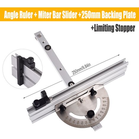 Retard d'angle + rail de guidage + dossier de 250 mm + limiteur Poussoir d'angle pour scie circulaire, poignée de poussée pour le travail du bois, équerre inversée pour scie à ruban, rail de guidage, (1/4)