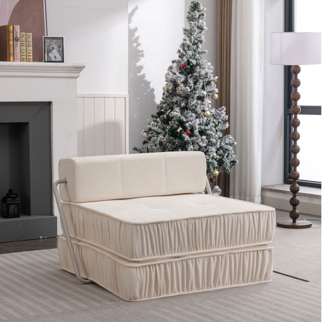 Divano letto pieghevole 186x93x44.5 cm, modulare 2 in 1, schiuma e molle, tessuto chenille bianco (1/5)