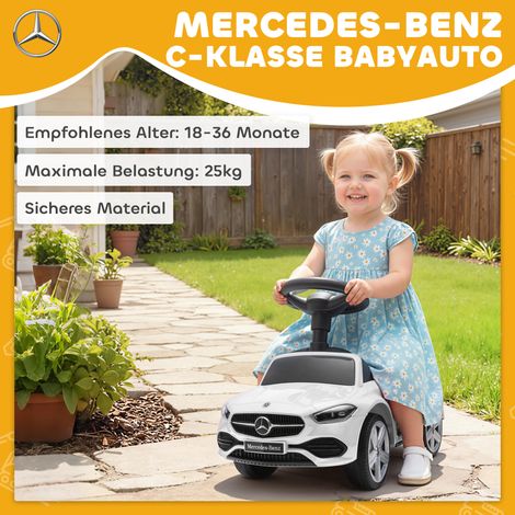 Voiture électrique enfant Mercedes Classe C blanche, klaxon sons moteur coffre, jouet 18-36 mois. (1/4)